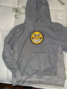 Gray Hoodie with Yellow Sun Emblem - Unbranded